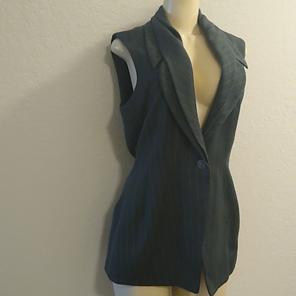 Byron Lars Dark Green Pinstripe Sleeveless Double Lapel Blazer Vest RARE